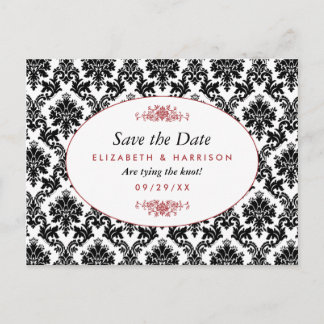  rood, zwart en wit damast bewaar de datum aankondigingskaart