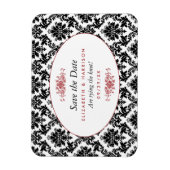 rood, zwart en wit damast bewaar de datum magneet (Verticaal)