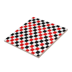 Rood Zwart en Wit Geruit Tegeltje