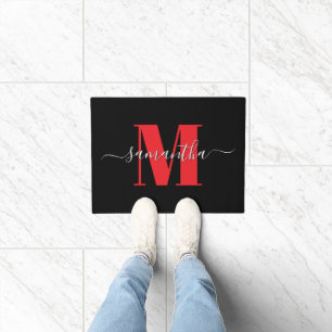 Rood Zwart en Wit Handtekening Monogram 2025 Deurmat
