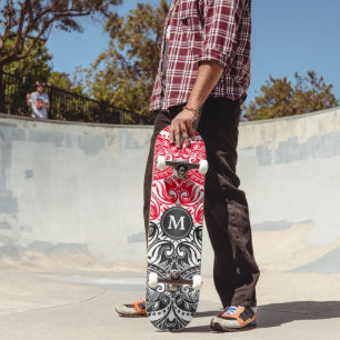 Rood, zwart en wit Mandala - Monogram Skateboard