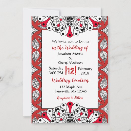 Rood, zwart en wit Mandala Wedding Invitations Kaart (Voorkant)