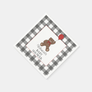 Rood Zwart en Wit Patroon Teddybeer Baby Shower Servet
