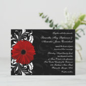 Rood, Zwart en Wit Scroll Gerbera Daisy Bruiloft Kaart (Staand voorkant)