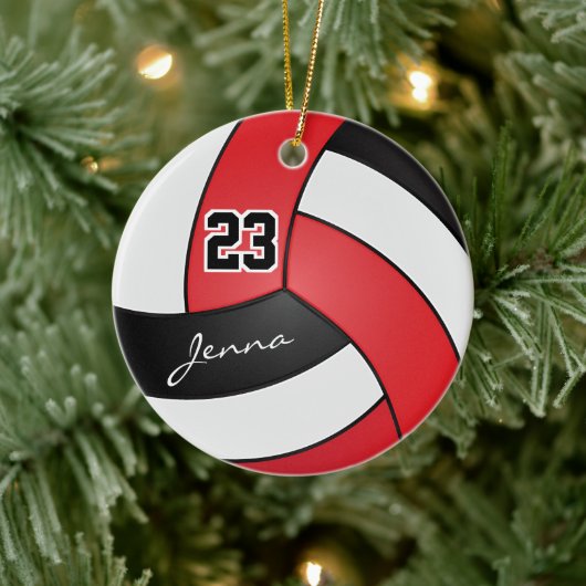 Rood, zwart en wit 🏐 Volleybal Keramisch Ornament (Boom)
