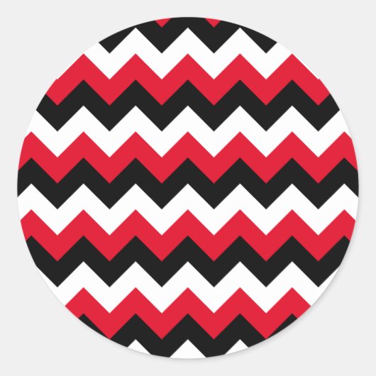 Rood zwart en wit Zigzag Ronde Sticker (Voorkant)
