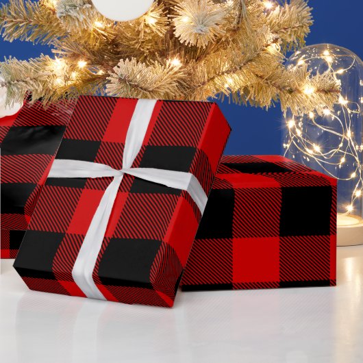 Rood Zwart Enorme Buffalo Plaid Lumberjack Tartan Cadeaupapier (Feestdagen)