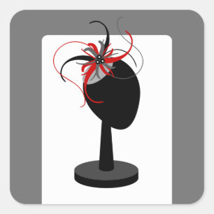 Rood & Zwart Fascinator op Petten standaard Vierkante Sticker
