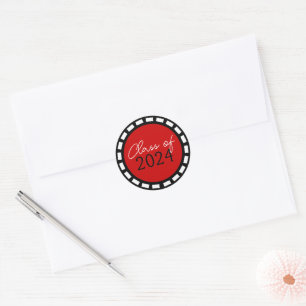 Rood & Zwart Filmstrip Afstuderen Ronde Sticker