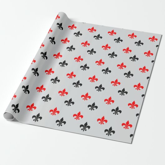 Rood Zwart Fleur De Lis Cadeaupapier (Uitgerold)
