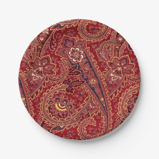 Rood, Zwart, Geel Wit Paisley Bloemen Papieren Bordje (Voorkant)