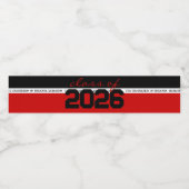 Rood & Zwart Gepersonaliseerd Afstuderen Waterfles Etiket (Enkel label)