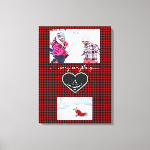 Rood Zwart Geplaagd Kerstcitaat Monogram Foto Canvas Afdruk