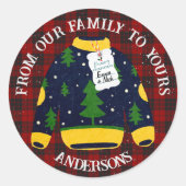 Rood Zwart Geplaid Lelijk Sweater Leuk Vrolijk Ker Ronde Sticker (Voorkant)