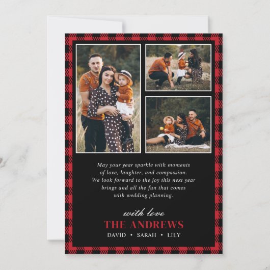 Rood & Zwart Geplakt Familiefoto Kerstmis Feestdagenkaart (Achterkant)