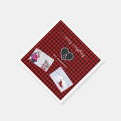 Rood zwart geruit kerstcitaat monogram foto servet (Hoek)