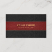 Rood & Zwart gestikte lederen textuur Business Ca Visitekaartje (Voorkant)