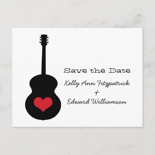 Rood/zwart gitaar Hart Opslaan Datum Briefkaart (Voorkant)