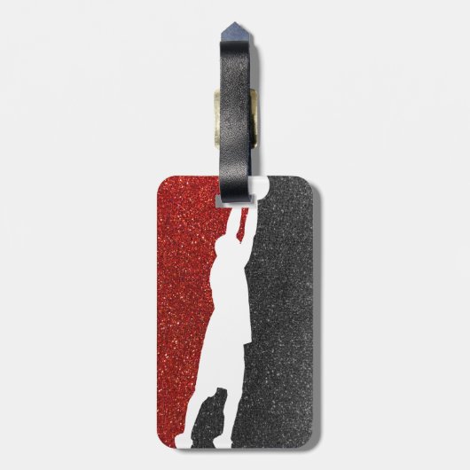 Rood & Zwart Glitter Hoops Basketbalspeler Bagagelabel (Achterkant verticaal)