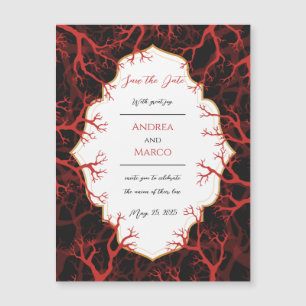 Rood Zwart Gotisch Bruiloft Uitnodiging Save the D