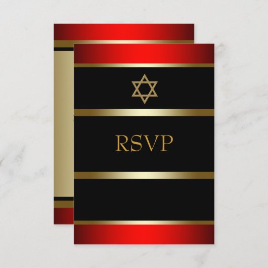 Rood Zwart Goud Bar Mitzvah RSVP (Voorkant / Achterkant)