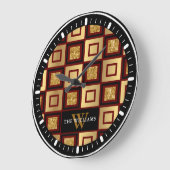 Rood Zwart Goud Checkerboard Monogram Grote Klok (Hoek)