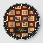 Rood Zwart Goud Checkerboard Monogram Grote Klok (Voorkant)