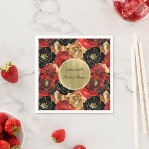 Rood Zwart Goud Glam Bloem Bruiloft Feest Servet