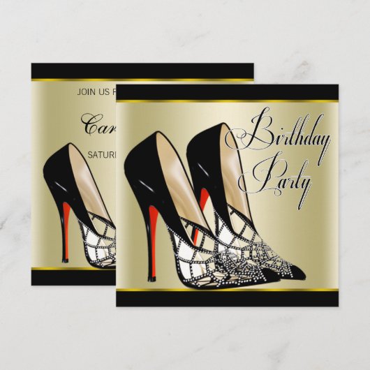 Rood Zwart Goud High Heels Verjaardagsfeest Kaart (Voorkant / Achterkant)