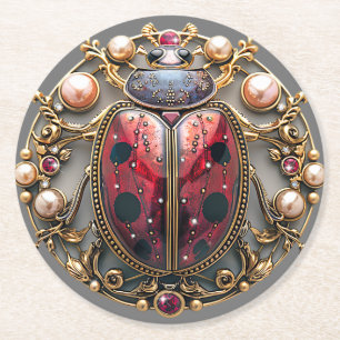 Rood Zwart Goud Parels Rubies Diamanten Elegant Ronde Kartonnen Onderzetter