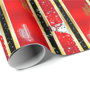 Rood Zwart & Goud Strepen Kerst Cadeaupapier
