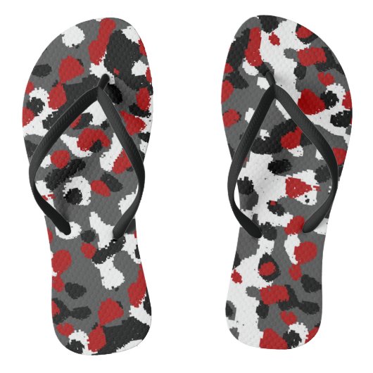 Rood, Zwart, Grijs en wit Camo Abstract Teenslippers (Voetbed)