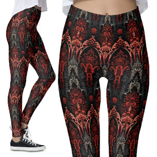 Rood, zwart, grijs gotisch filigraan kant leggings