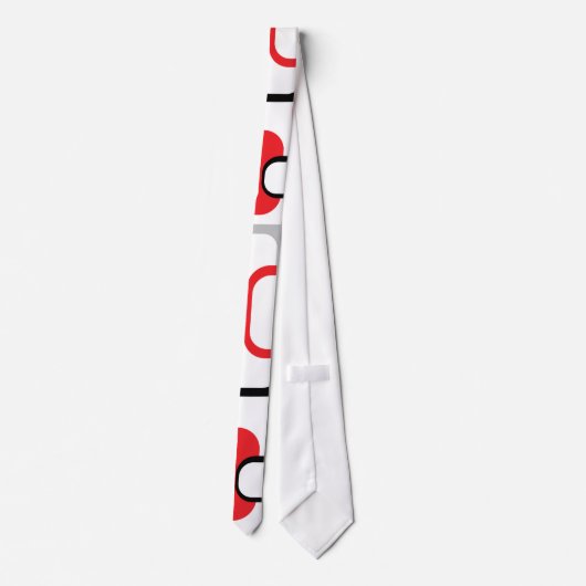 Rood Zwart Grijs Retro Vierkant Patroon Wit Stropdas (Achterkant)