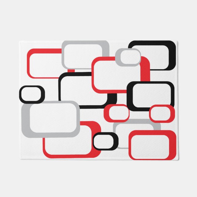 Rood Zwart Grijs  Retro Vierkant Wit Deurmat (Voorkant)