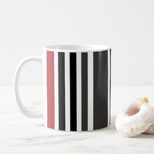 Rood Zwart Grijs Verticale Strepen Patroon Koffiemok (Met donut)
