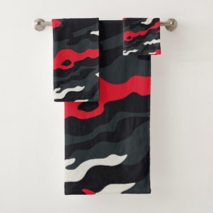 Rood Zwart Grijs Wit Camouflage Camo Patroon Bad Handdoek