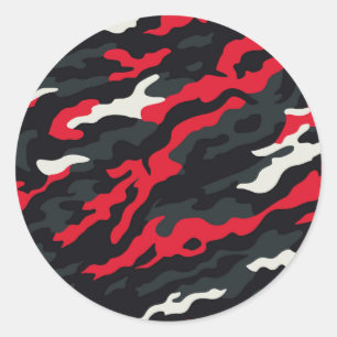Rood Zwart Grijs Wit Camouflage Camo patroon Ronde Sticker