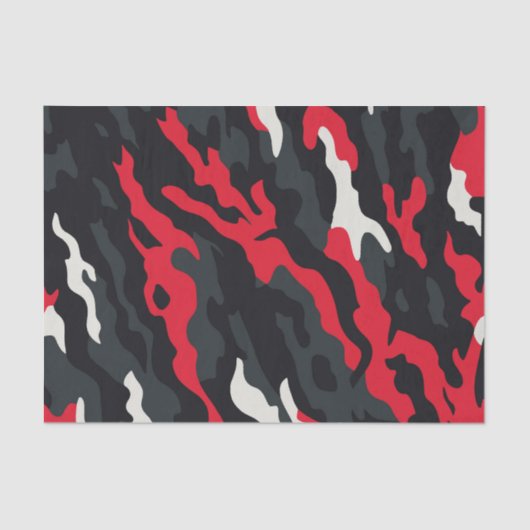 Rood Zwart Grijs Wit Camouflage Camo patroon Tissuepapier (Voorkant)