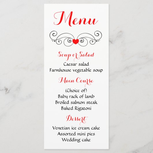 Rood & Zwart Hart Menu Liefde - Huwelijksfeest (Voorkant)