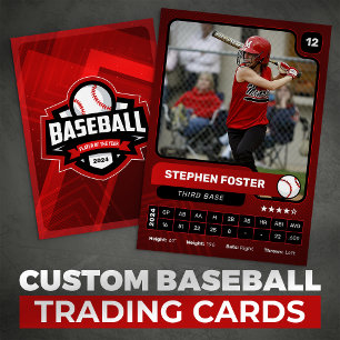 Rood & Zwart Honkbal Speler Trading Photo Kaart Contactkaartje