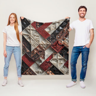 Rood Zwart Ivoor Micro Mozaïek 3D Geometrisch Fleece Deken