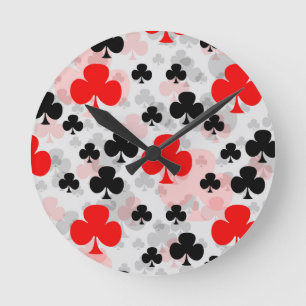 Rood Zwart Klaver Club Abstract Patroon Design Ronde Klok