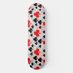 Rood Zwart Klaver Club Abstract Patroon Design Skateboard
