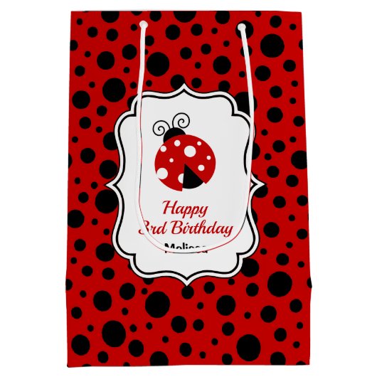 Rood Zwart Ladybug Lijst Polka Dots Kids Verjaarda Medium Cadeauzakje (Achterkant)