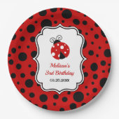 Rood Zwart Ladybug Lijst Polka Dots Kids Verjaarda Papieren Bordje (Voorkant)