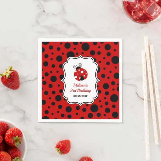 Rood Zwart Ladybug Lijst Polka Dots Kids Verjaarda Servet (Insitu)