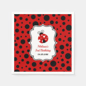 Rood Zwart Ladybug Lijst Polka Dots Kids Verjaarda Servet (Voorkant)