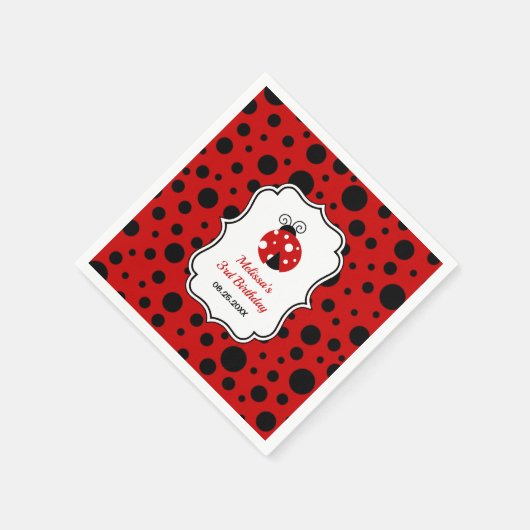 Rood Zwart Ladybug Lijst Polka Dots Kids Verjaarda Servet (Hoek)