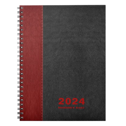 Rood Zwart leder Custom Diary Tekst Notitieboek (Voorkant)